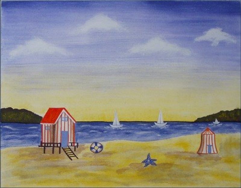 Oljemaleri - Badehus - 34x45